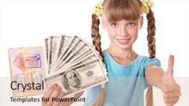  Presentation with foreign - Audience pleasing slides consisting of little girl holding passport and money foreign vacation backdrop and a lemonade colored foreground