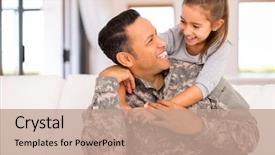  Presentation with pretty girl - PPT theme with little girl hugging her military background and a coral colored foreground