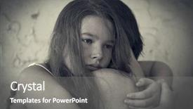  Presentation with sad girl - Slide set featuring little girl hugging her mother background and a gray colored foreground