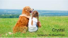  Presentation with field - Amazing PPT layouts having little girl hugging retriever backdrop and a yellow colored foreground
