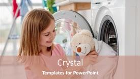  Presentation with teddy bear - PPT theme enhanced with little-girl-hugging-teddy-bear background and a coral colored foreground