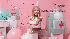  Presentation with pretty girl - Colorful PPT theme enhanced with little girl in a birthday backdrop and a coral colored foreground