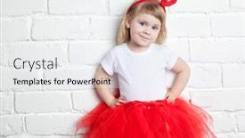  Presentation with red brick wall - Colorful PPT layouts enhanced with little girl in a red skirt near a white brick wall backdrop and a sky blue colored foreground