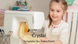  Presentation with sewing machine - PPT theme consisting of little girl in a sewing background and a lemonade colored foreground