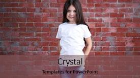  Presentation with white brick - PPT layouts with little girl in blank white t-shirt standing against brick wall background and a violet colored foreground