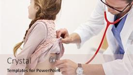  Presentation with pediatrician - Audience pleasing slides consisting of little girl in clinic having a checkup with pediatrician backdrop and a soft green colored foreground