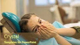  Presentation with dental office - Presentation design with little-girl-in-fear-closes background and a tawny brown colored foreground