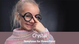  Presentation with faces - Presentation theme featuring little-girl-in-glasses-makes background and a coral colored foreground