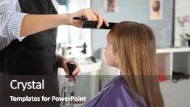  Presentation with hairdressing salon - PPT theme with little girl in hairdressing salon background and a dark gray colored foreground