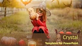  Presentation with costume - Presentation theme enhanced with little-girl-in-halloween-costume background and a tawny brown colored foreground