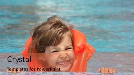  Presentation with jumping into a pool - Beautiful slides featuring little girl in inflatable waistcoat backdrop and a red colored foreground