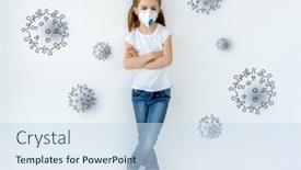  Presentation with molecules - Amazing slide set having little-girl-in-mask-near backdrop and a sky blue colored foreground