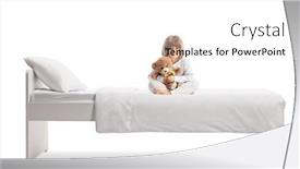  Presentation with sitting teddy bear isolated - Presentation design having little-girl-in-pajamas-hugging background and a white colored foreground