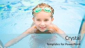  Presentation with swimming pool - PPT theme having little girl in swimming pool background and a light blue colored foreground