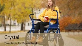  Presentation with trauma - Beautiful PPT theme featuring children trauma - little girl in wheelchair backdrop and a coral colored foreground