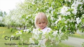  Presentation with clothing wooden clothes hanger object - Beautiful presentation design featuring little girl in white clothes backdrop and a  colored foreground