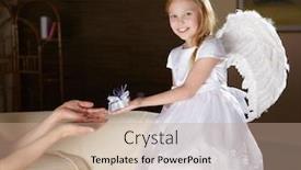  Presentation with angel wings - Amazing PPT theme having little girl in white dress with angel's wings backdrop and a coral colored foreground