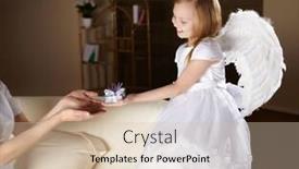  Presentation with angel wings - Colorful PPT theme enhanced with little girl in white dress with angel's wings backdrop and a soft green colored foreground