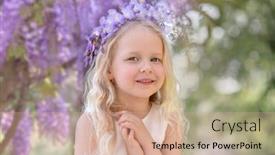  Presentation with easter - Cool new presentation theme with little-girl-in-wisteria-blossom backdrop and a coral colored foreground