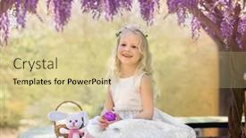  Presentation with easter - PPT theme enhanced with little-girl-in-wisteria-blossom background and a lemonade colored foreground