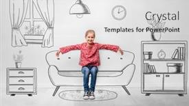  Presentation with room - PPT layouts having little-girl-inside-monochromatic-room background and a light gray colored foreground