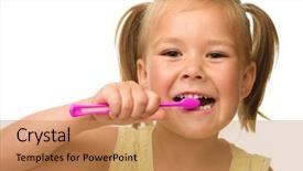  Presentation with teeth - Audience pleasing PPT layouts consisting of little girl is cleaning teeth backdrop and a coral colored foreground