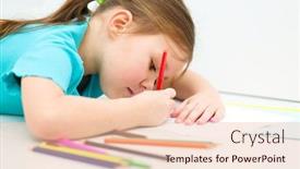  Presentation with color pencils - Amazing slides having little girl is drawing using color pencils while laying on floor backdrop and a lemonade colored foreground