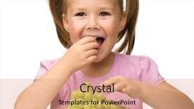  Presentation with eating - Cool new PPT layouts with little girl is eating grapes backdrop and a coral colored foreground