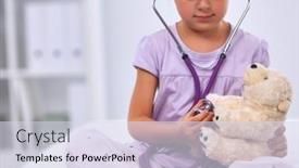  Presentation with teddy bear - Presentation design consisting of little-girl-is-examining background and a sky blue colored foreground