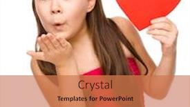  Presentation with kiss - Theme featuring little girl is holding red heart and blowing a kiss isolated over white background and a coral colored foreground