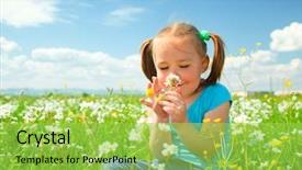  Presentation with meadow - Presentation theme having little girl is smelling flowers background and a yellow colored foreground
