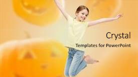  Presentation with childhood - Amazing slide set having little girl jumping over halloween backdrop and a blonde colored foreground