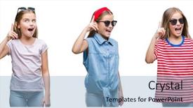  Presentation with group of three young girl - PPT layouts enhanced with little girl kid wearing sunglasses background and a  colored foreground