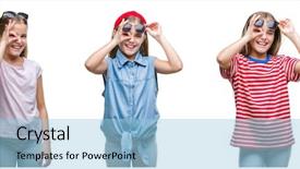  Presentation with collage - Cool new presentation design with little girl kid wearing sunglasses backdrop and a  colored foreground