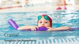  Presentation with noodle - Amazing PPT theme having little-girl-learning-to-swim backdrop and a light blue colored foreground