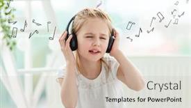  Presentation with music headphones - Audience pleasing slide set consisting of little-girl-listening-to-music backdrop and a mint green colored foreground