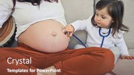 Presentation with pregnant mom - Beautiful theme featuring little-girl-listens-with-stethoscope backdrop and a tawny brown colored foreground