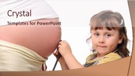  Presentation with pregnant mom - Audience pleasing theme consisting of little girl listens to a stethoscope belly of his pregnant mom backdrop and a sky blue colored foreground