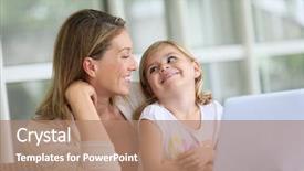  Presentation with mom and newborn - Slides with little girl looking at laptop background and a  colored foreground