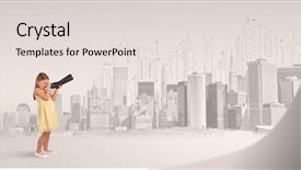  Presentation with cute - Presentation theme consisting of little girl looking through spyglass background and a lemonade colored foreground