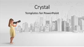  Presentation with cute - Cool new PPT layouts with little girl looking through spyglass backdrop and a light gray colored foreground