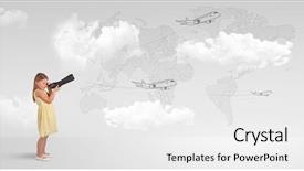  Presentation with airplane - Presentation enhanced with little girl looking through spyglass background and a  colored foreground