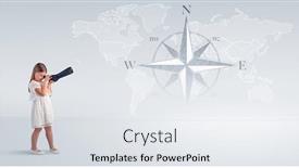  Presentation with compass map - Slide set having little girl looking through spyglass to map and compass concept background and a white colored foreground