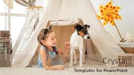  Presentation with fox - PPT theme with little-girl-lying-in-wigwam background and a coral colored foreground