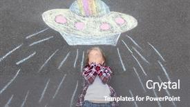  Presentation with alien - Cool new presentation theme with little girl lying near chalk backdrop and a gray colored foreground