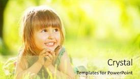  Presentation with green nature - PPT theme having little girl lying on green background and a blonde colored foreground