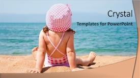  Presentation with sun - Colorful slide set enhanced with kids holiday - little girl lying backdrop and a light blue colored foreground