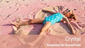  Presentation with angel - Slide set featuring little girl making sand angel background and a coral colored foreground