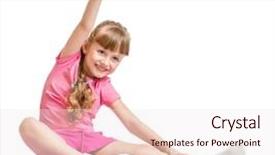  Presentation with exercise sport - Theme having little girl making sport exercises background and a sky blue colored foreground