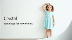  Presentation with height - Colorful PPT theme enhanced with little girl measuring height near backdrop and a sky blue colored foreground